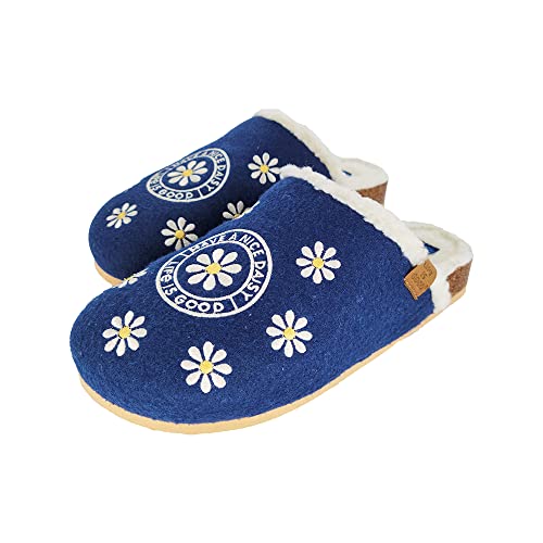 Life Is Good Women's Closed Toe Mule Slippers, 302891W - Indoor/Outdoor Soft Slip-On - Comfortable Lightweight Plush Slide With Cushioned Support & Eva Outsoles (Darkest Blue/Daisy - Size 9) #TOP24