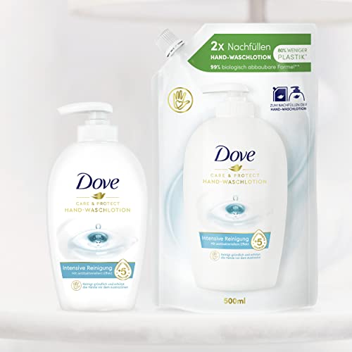 Dove Care & Protect Handseife pflegt und schützt mit antibakteriellen Inhaltsstoffen und 5 Feuchtigkeitscremes, 250 ml