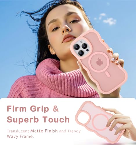 Amzfield Magnetic for iPhone 13 Pro Max Case, Compatible with Magsafe Wavy Frame Cute Translucent Matte Hard Back Silicone Bumper Shockproof Phone Case for iPhone 13 Pro Max Women Girls, Pink by Amzfield - Used condition - Image 5