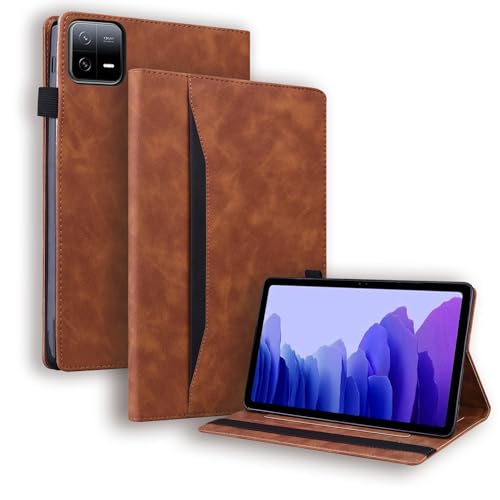 Étui pour Xiaomi Pad 8/8 Pro et Pad 7/7 Pro 11,2 pouces en cuir marron avec fente cartes