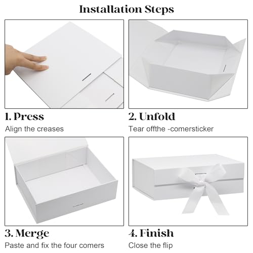Miniatura 5 de Idota Caja De Regalo Para Bodas, Cumpleaños, Navidad Y Aniversario - Blancas Con Lazo Y Rafia - Includes Tarjetas De Felicitación
