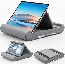 CreaDream Tablet Pillow Stand, Foldable Tablet Holder for Lap, Bed and Desk, Soft Pillow Pad with Pocket and Stylus Mount, for 4-13" Tablets, Like iPad Pro 11, 13, Air, Mini, Kindle, Galaxy Tab, Grey
