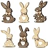 Thinkday 6 pcs easter bunny wooden signs bunny tabletop decor rabbit shape table sign with jute rope and hairball tail freestanding easter table decorations for party  urban country home decor