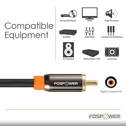 FosPower (1.8m / 6ft) RCA Male to RCA Male [24K Gold Plated Connectors] Premium S/PDIF Digital Audio Coaxial Cable by FosPower - Image 3