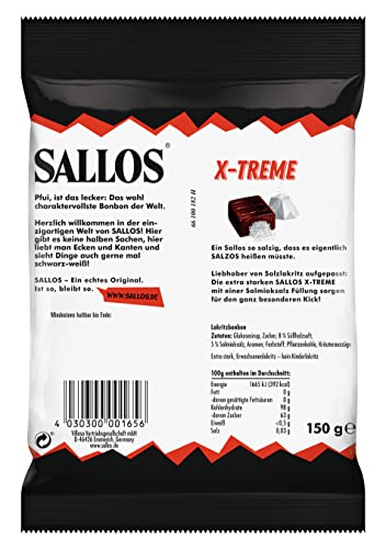 SALLOS X-treme Vorrats-Pack – Lakritz-Bonbons mit Salmiaksalz-Füllung, aus natürlichem Süßholzsaft, würzig-salzige Lakritz-Kombination, vegan, im Vorrats-Pack, 15 x 150 g