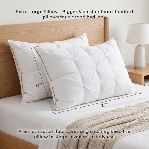 Image of AYKA Premium Microfiber Pinch Pleat Pillow for Sleeping | Super Soft & Fluffy Bed Pillow | 100% Virgin Microfiber Filling | Ideal for All Sleeping Positions 17x27 | White | Set of 4