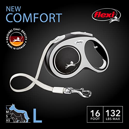 FLEXI® New Comfort Tape Retractable Dog Leash for Large Dogs Upto 132 lbs. – 16 ft., Black/Grey | Tangle Free Pet Walking Leash with One-Handed Brake, Pause, Lock |German Quality Product by FLEXI - Image 2