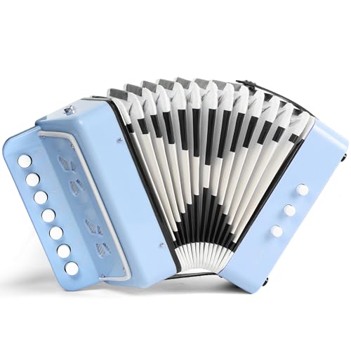 10 Keys Kids Accordion, Horse Button Accordion Toys Accordian Mini Musical Instruments Button for Child Children Kids Toddlers Beginners (Light Blue)
