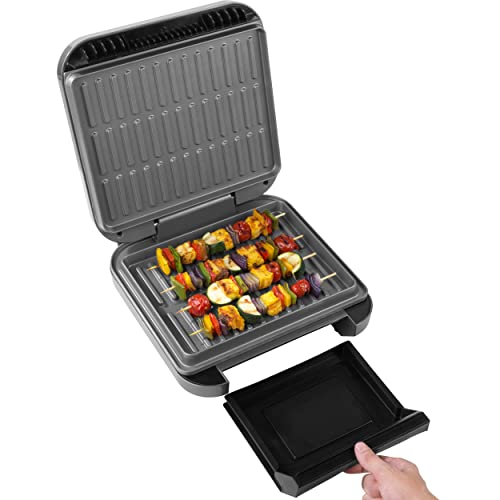 Progress EK4585PL Lunar Health Grill, Large Cooking Surface, Healthy Grilled Snacks, Removable Drip Tray, Metallic Finish, Automatic Temperature Control, Non Stick & No Oil, 1190 – 1420 W, Silver