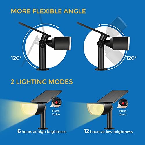 Linkind 12-LED Solar Spotlights Outdoor with Adjustable Solar Panel, 350LM 2-in-1 Solar Powered Garden Lights, Dusk-to-Dawn IP67 Waterproof, 3000K Warm White, 4 Pack