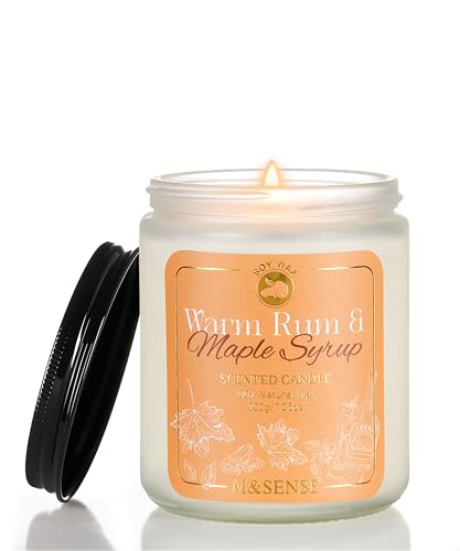 M&SENSE Rum Maple Syrup Scented Candle – 7oz Jar, Fall Home Decor, Single Wick Aromatherapy Candle, Long-Lasting Fragrance for Cozy Ambiance