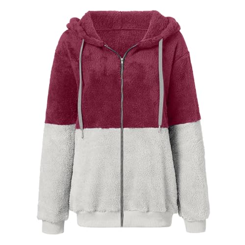 Akklian Casual Soft Fleece Jacket Hoodies Full Zip Faux Fuzzy Long Sleeve Fluffy Fleece Sweatshirt Stylish Patchwork Outwear2
