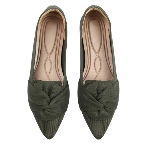 Image of HIULYCENCE Flats for Womens Pointed Toe Ballet Flats with Bow Comfortable Knit Dressy Flats
