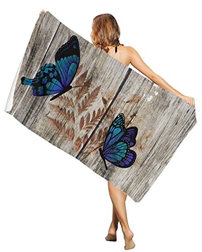 Cycoshower Beach Towels For Adults Farm Hay With Blue Butterfly On Mottled And Broken Wooden Grain Lightweight Sand Free Super Soft Fast Drying Swim Towels For The Swimming Sports Beach Gym #TOP12
