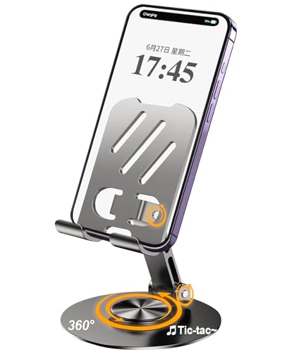 Soporte para Celular, Universal Escritorio Soporte Ajustable, Portátil Soporte Celular Plegable Giratorio de 360° Multiángulo con Base de Metal...
