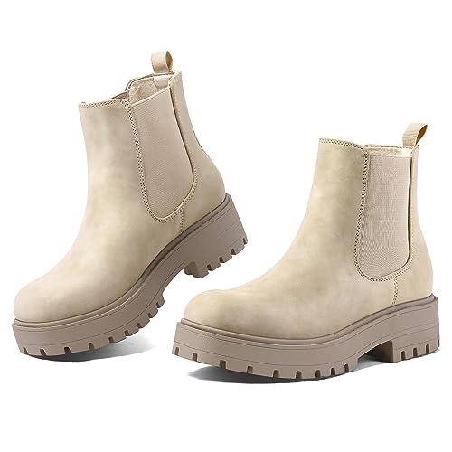 mysoft Women's Chelsea boots Low Heel Slip On Lug Sole Elastic Ankle Booties by mysoft - Image 6