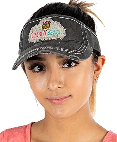 Ponytail Bun Half Visor (Life's a Beach - Black)
