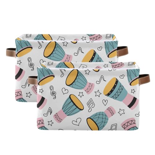 susiyo Percussion Storage Bins Large Fabric Sorage Baskets for Shelves 2 Pack Foldable Decorative Closet Baskets with Handles for Organizing Shelf Clothes Home Office, 15x11x9.5Inches