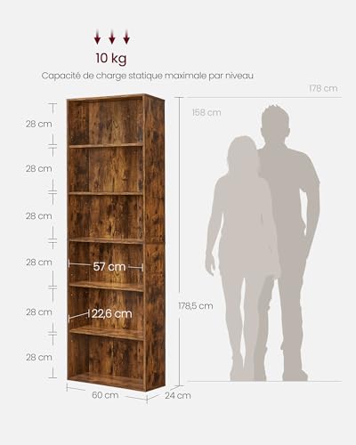 Bibliothèque 6 niveaux réglable 178,5 cm VASAGLE