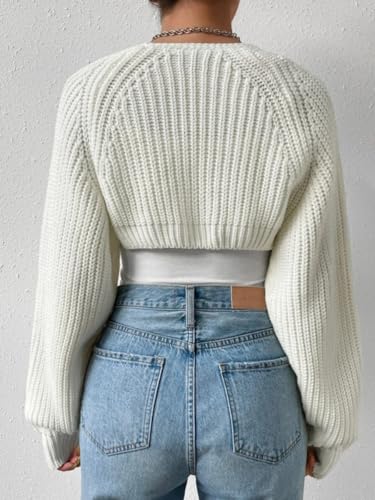 Women's Sweater Long Sleeved Cardigan Knitted Crop Top Sweater Solid Color Bell Sleeve Sweater2