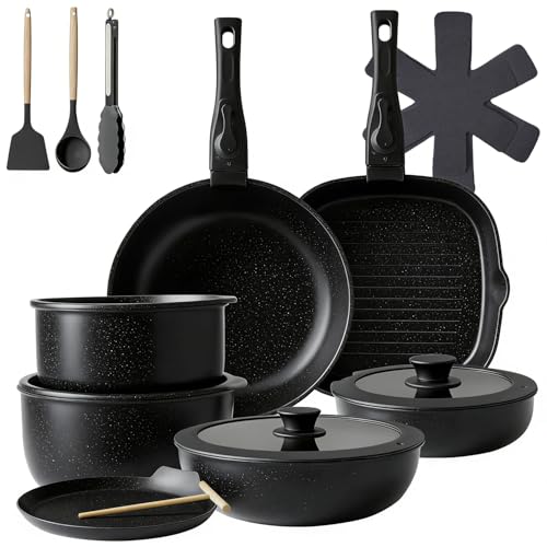 Lista de Bateria Flavor Stone Precio , tabla con los diez mejores. 43 KOCHMESSER Juego de 22 Pcs Bateria de Cocina, Sartenes Antiadherentes, Apto para Inducción Y Todas las Estufas, Juego de Sartenes Incluye Sartén, Olla, Cazo y Utensilios, Libre...