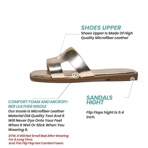 Image of NianEr Womens Microfiber Leather Memory Foam H Sandals Summer Shoes Slides | Flat, Comfortable, Slip On, Dressy, Dress, Beach, Vacation, Designer, Comfy, Casual, Bridal, Church, Boho, Office, Work