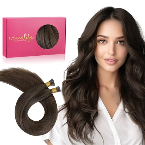 WENNALIFE I Tip Hair Extensions Real Human Hair, 100g 100s 24 Inch Chocolate Brown Remy Itip Human Hair Extensions Invisible Itips Straight I Tips Cold Fusion Extensions