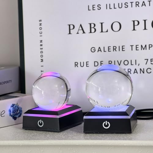 Image of LED Crystal Display Base - 6-Color Touch Light for 3D Glass Art, Home Decor & Gift Display (2.68x2.68in ABS Platform) Set of 2