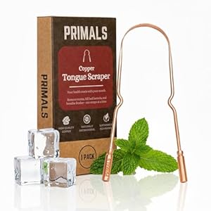 PRIMALS Copper Tongue Scraper – Fresher Breath & Improved Oral Health – Natural Ayurvedic Cleaner for Daily Detox – Rust-Resistant, Eco-Friendly with Travel Cloth Pouch Included (1 Count)