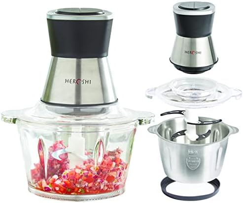 MySmartBuy Heroshi Food Processor, 2 Speed 1000W Mini Electric Food Chopper with 1.4L, 1.4L Steel Bowl, Spatula, Whisk, Chopping Cover, 4 Stainless Steel Bi-Level Blades and Covers, Silver (3287406)