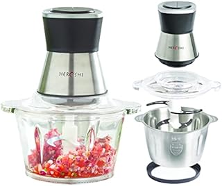 MySmartBuy Heroshi Food Processor, 2 Speed 1000W Mini Electric Food Chopper with 1.4L, 1.4L Steel Bowl, Spatula, Whisk, Chopping Cover, 4 Stainless Steel Bi-Level Blades and Covers, Silver (3287406)