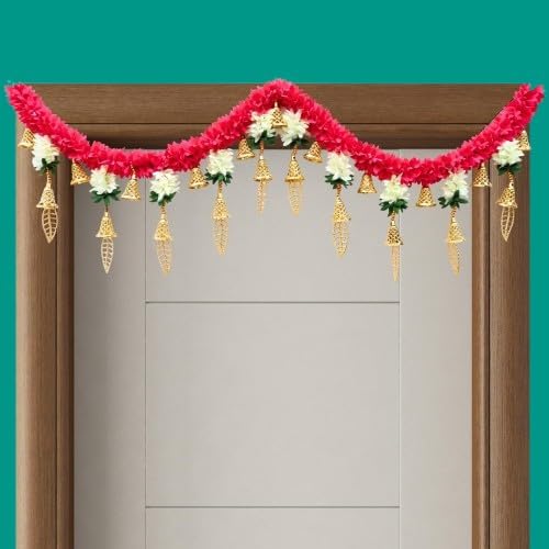 Handcrafted Door Toran Flower String 3.5 ft Garland with Golden Bells for Main Gate (Set of 1)