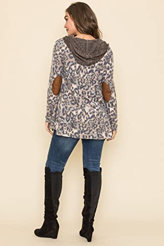 Image of Eloges Women's Multi Stripe Soft Knit Open Cardigan with Suede Elbow Patch