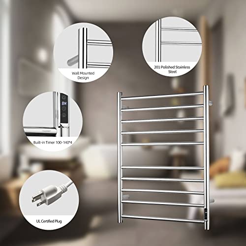 Sharndy Towel Warmer With Built-In Timer Etw25A For Bathroom Wall Mounted Bath Towel Heater Plug-In Electric Heated Towel Rack Polished #TOP6