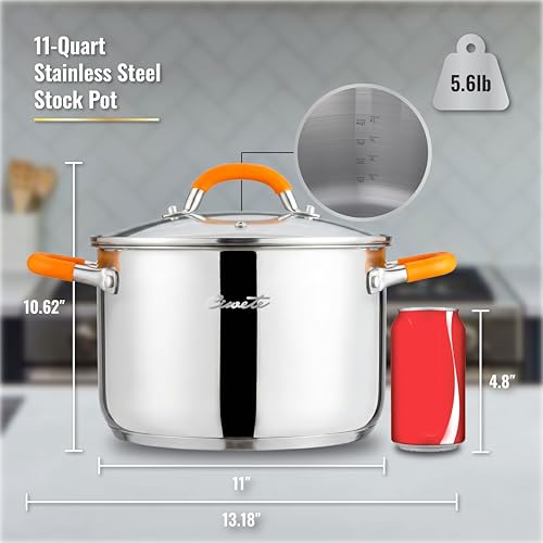 Ciwete Stainless Steel Stock Pot, 11 Quart Soup Pot with Lid, Heavy-Duty Thick Bottom Induction Cooking Pot for Pasta, Stew & Simmering, Fast Heating, Compatible with All Cooktops, Dishwasher Safe by ciwete - Image 6