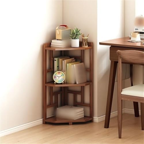 Mid Century Modern Bamboo Corner Shelf - L-Shaped Open Bookcase for Living Room, Floor Standing, Sturdy Construction, Stylish Small Space Storage (100 cm)