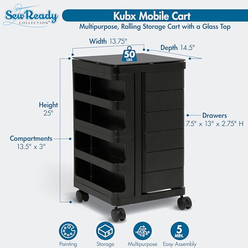 Image of Kubx Rotating 4-Sided Mobile Storage Organizer with Glass Top Multiple Compartments