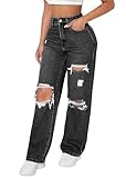 Design: Jean mit weitem Bein für Frauen,Straight Leg Jeans, hohe Taille, hip hop, trendige Boyfriend Jeanshosen, klassischer Schnitt, Baggy und Casual Style