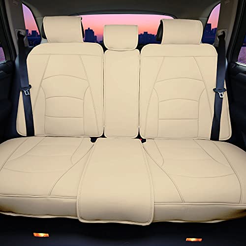 Image of FH Group Ultra Comfort Highest Grade Faux Leather Seat Cushions (Solid Beige) Rear Set with Gift - Universal Fit for Cars Trucks & SUVs