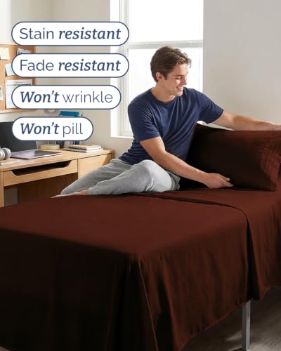 Image of Twin XL 4 Piece Sheet Set - College Dorm Room Essentials - Oxblood