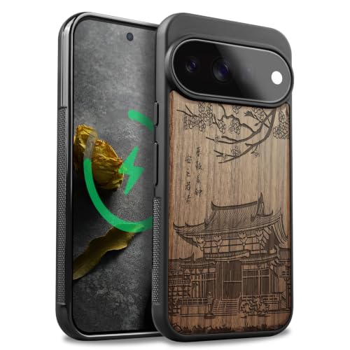 Coque Pixel 11 Pro en bois de noyer sculpté élégante et antichoc
