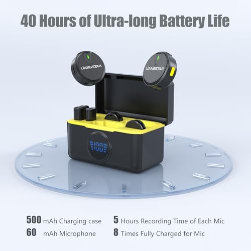 LIANGSTAR Wireless Lavalier Microphone for iPhone/Android, Mini Microphone with Charging Case Noise Canceling, 40H Battery Life, Lapel Mic with Mute Button for Video Recording, Interview, Vlog, TikTok