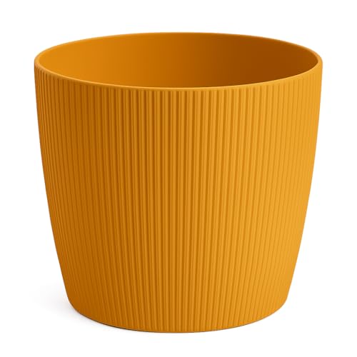Home Garden Ornaments Decorative Plant Pots Indoor – Striped Indoor Plant Pot for Home and Garden (Diameter 18cm, Mustard)