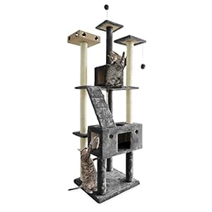 Furhaven 69.3″ Tall Cat Tree for Indoor Cats, Ft. Sisal Scratching Posts, 2x Cat Condos, & Toys – Tiger Tough Double Decker Interactive Playground Tower – Silver Gray, One Size