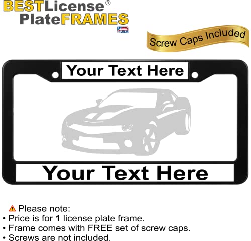 Abs Plastic Black Personalized With Custom Text Design Laser Engraved Standard Size (6”X12”) - Car/Automobile License Plate Frame With Free Caps - White/Black Text (Qty: 1 Frame) #TOP1