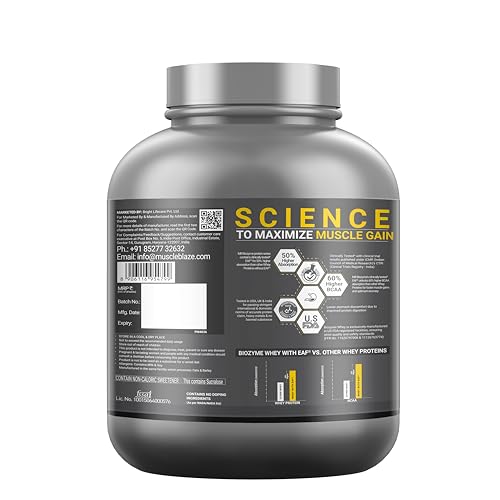 Image of MuscleBlaze Biozyme Performance Whey Protein Powder, Kesar Thandai (2kg / 4.4lbs) & Micronised Creatine Monohydrate CreAMP Powder, Unflavoured (32 Servings, 100g) | Pack of 2