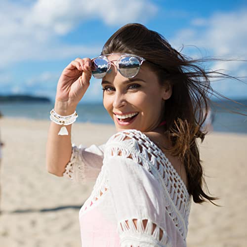 Lureme Bohemian Beads Pearl Tassel Multi Strand Textured Stackable Bangle Bracelet Set-White(Bl003054-1) #TOP1