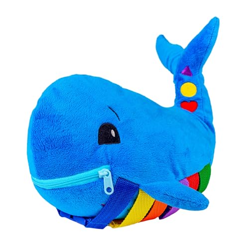 Image of Buckle Toys Blu Whale Stuffed Animal Montessori Toys for Toddlers 1-3, Learning Activity Toy & Sensory Toys to Develop Fine Motor Skills and Problem Solving, Classroom and Toddler Travel Essential