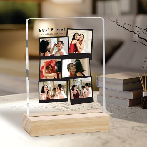 Image of Giftplease Customized Friends Plaque with Wooden Stand | Personalized Photo Frame with Quote | Best Friend Birthday Gift, Farewell Gift, Friendship Day Gift for BFF Keepsake Room Decor FR 12