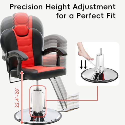 Image of Barber Chair with Heavy Duty Hydraulic Pump, Salon Chair for Hair Stylist, 360 Swivel 90-140 Backrest Reclining Chairs, Portable Height Adjustable Hair Chair for Barbershop (Red)